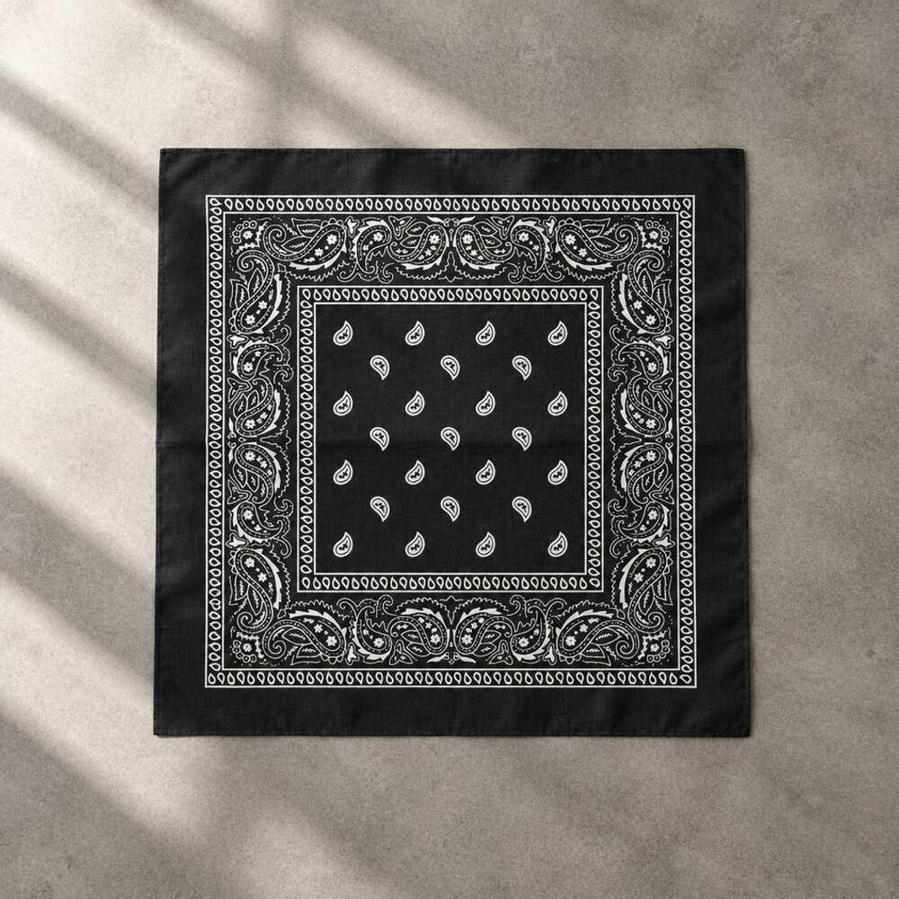 Black Paisley Bandana 20x22 Black White | New